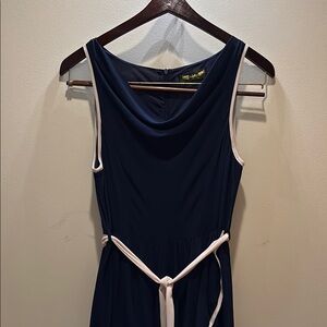 Navy Sleeveless Cowl Neck Dress with Contrast Trim
